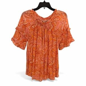 NANETTE LEPORE M Orange Semi-Sheer Blouse